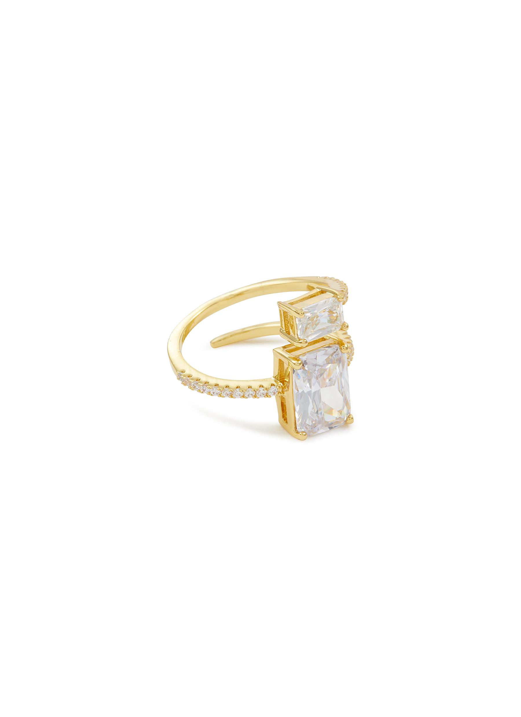 CZ BY KENNETH JAY LANE Gold Toned Metal Emerald Cut Cubic Zirconia Coil Ring