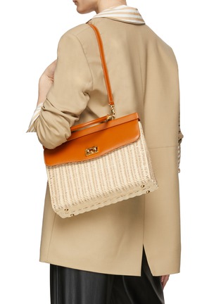 Front View - Click To Enlarge - RODO - ‘Paris’ Leather Wicker Shoulder Bag