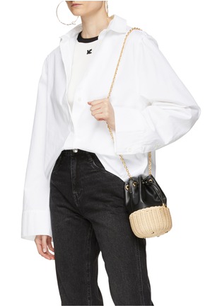 Figure View - Click To Enlarge - RODO - Wicker Base Leather Bucket Bag