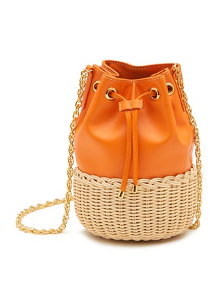 Main View - Click To Enlarge - RODO - Wicker Base Leather Bucket Bag