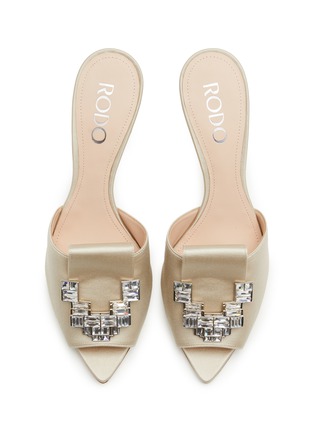 Detail View - Click To Enlarge - RODO - ‘Calia’ 80 Crystal Embellished Point Toe Satin Mules