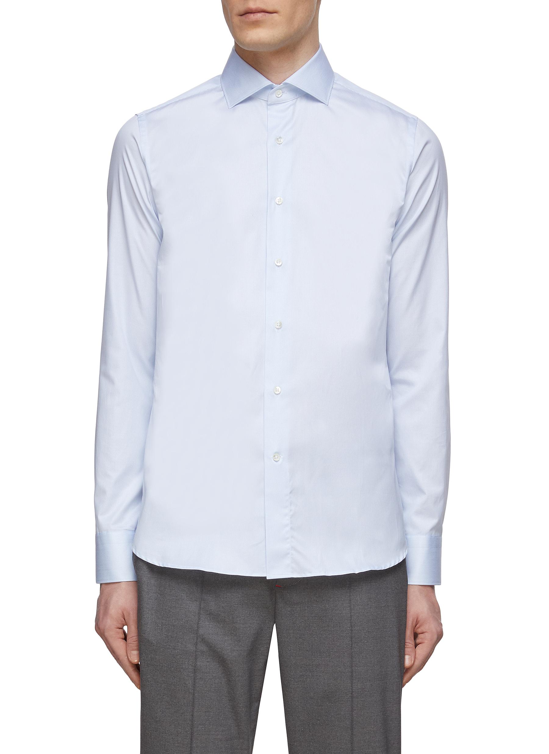 CANALI Spread Collar Cotton Slim Shirt