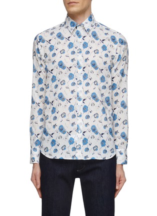 Main View - Click To Enlarge - CANALI - Floral Print Linen Blend Button Down Shirt