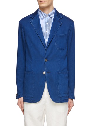 Main View - Click To Enlarge - CANALI - Patch Pocket Washed Denim Single Breasted Blazer
