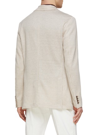 Back View - Click To Enlarge - CANALI - Patch Pocket Houndstooth Linen Blend Single Breasted Blazer
