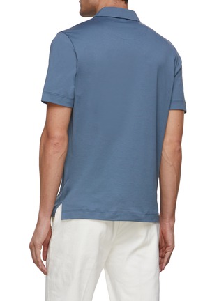 Back View - Click To Enlarge - CANALI - Sheepskin Collar Detailing Cotton Polo Shirt