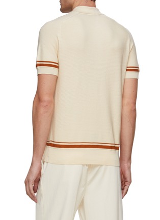 Back View - Click To Enlarge - CANALI - Striped Trim Cotton Ribbed Knit Zip Up Polo Shirt