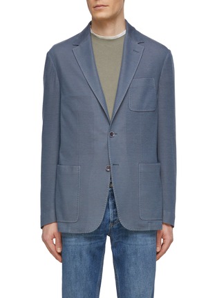 Main View - Click To Enlarge - CANALI - Patch Pocket Cotton Blend Single Breasted Blazer