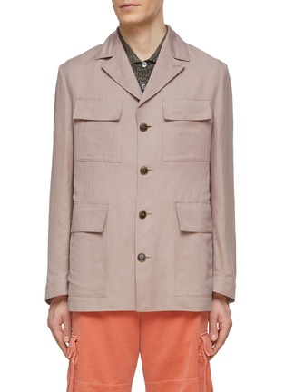 Main View - Click To Enlarge - CANALI - Linen Blend Notch Lapel Field Jacket