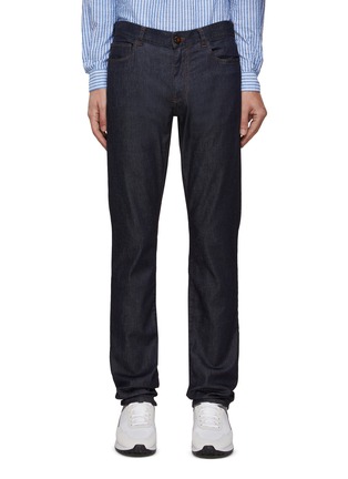CANALI | Suede Logo Patch Washed Straight Jeans