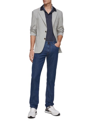 Figure View - Click To Enlarge - CANALI - Suede Logo Patch Washed Straight Jeans