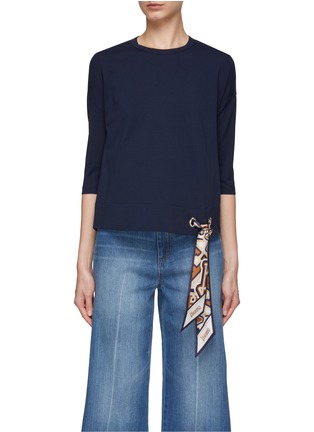 Main View - Click To Enlarge - HERNO - Silk Ribbon Embellished Crewneck Quarter Sleeve Sweater