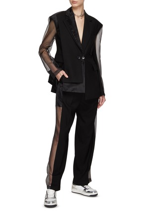 Figure View - Click To Enlarge - FENG CHEN WANG - Metal Logo Embellished Organza Sleeve Layered Blazer