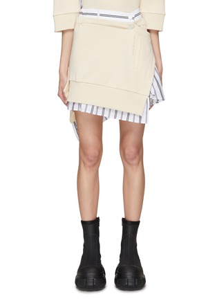 Main View - Click To Enlarge - FENG CHEN WANG - Shirt Panel Criss Cross Waist Asymmetric Hem Cotton Mini Skirt