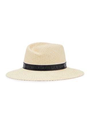 Main View - Click To Enlarge - MAISON MICHEL - ‘Virginie’ Logo Jacquard Silicone Belt Trim Straw Fedora Hat
