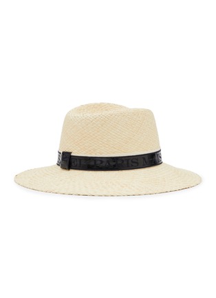 MAISON MICHEL | ‘Virginie’ Logo Jacquard Silicone Belt Trim Straw Fedora Hat
