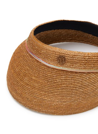 Detail View - Click To Enlarge - MAISON MICHEL - ‘Patty’ Logo Plaque String Tie Raffia Straw Visor Hat