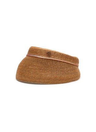 Main View - Click To Enlarge - MAISON MICHEL - ‘Patty’ Logo Plaque String Tie Raffia Straw Visor Hat