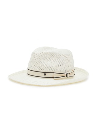 Main View - Click To Enlarge - MAISON MICHEL - ‘Eric’ Logo Jacquard Belt Trim Straw Trillby Hat