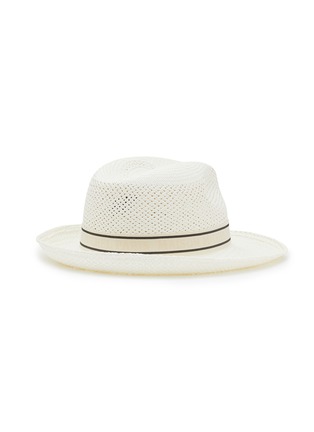 Figure View - Click To Enlarge - MAISON MICHEL - ‘Eric’ Logo Jacquard Belt Trim Straw Trillby Hat
