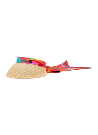 MAISON MICHEL | ‘Patty’ Logo Plaque Silk Scarf Belt Raffia Straw Visor Hat