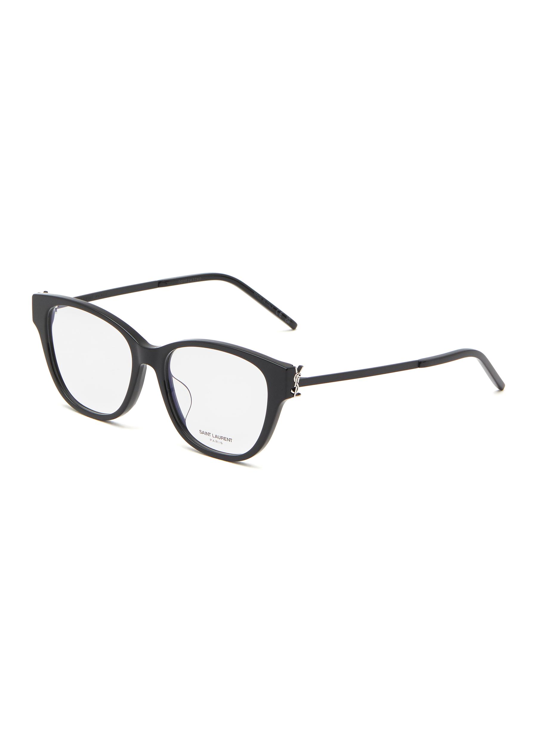 Saint Laurent Acetate Square Frame Logo Temple Optical Glasses In Black
