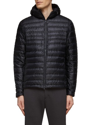 Main View - Click To Enlarge - RAPHA - ‘EXPLORE’ LOGO PRINT HIGH NECK HOODED DOWN PUFFER JACKET