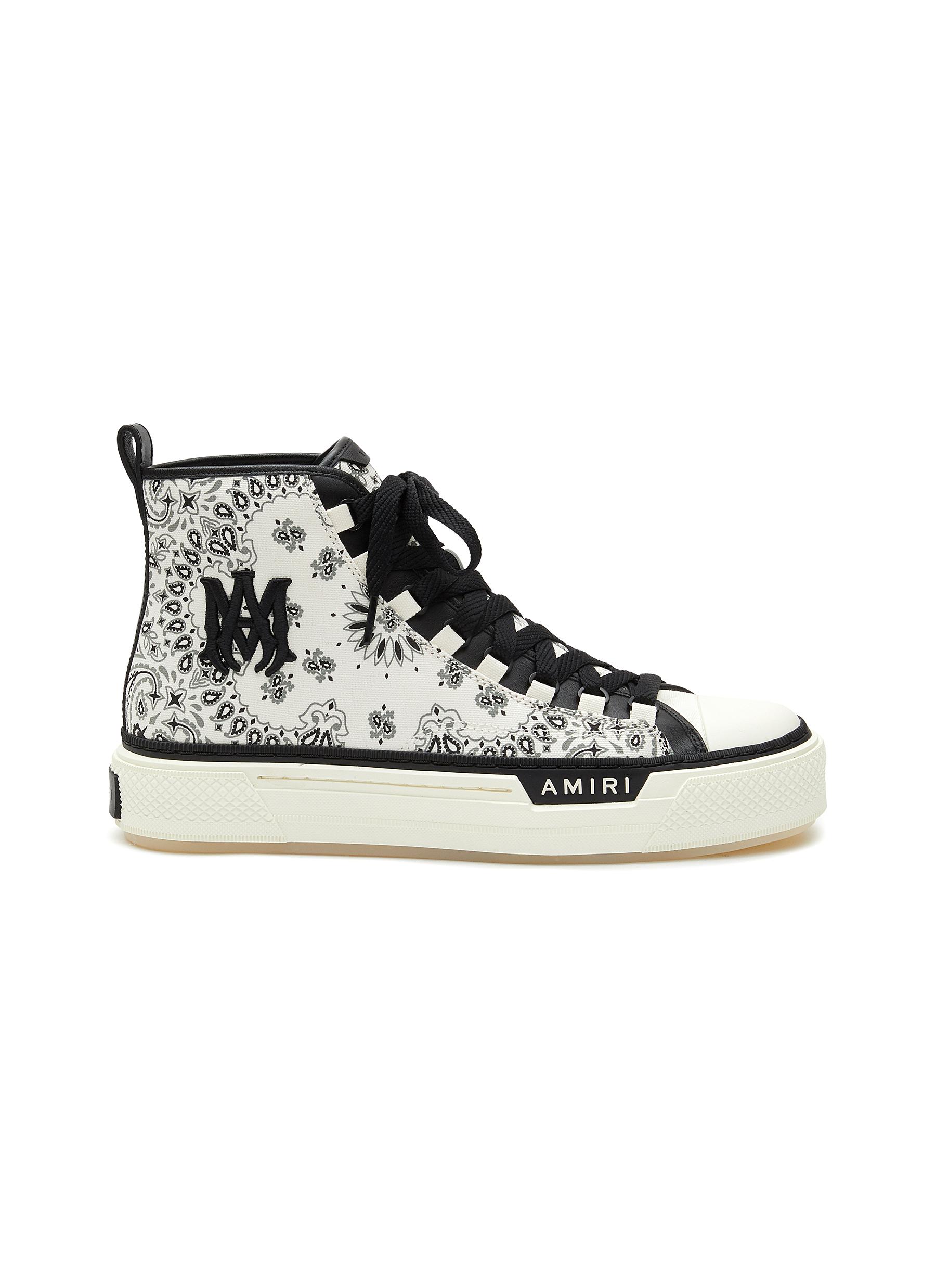 AMIRI ‘BANDANA' LOGO EMBROIDERED HIGH TOP LACE UP CANVAS SNEAKERS
