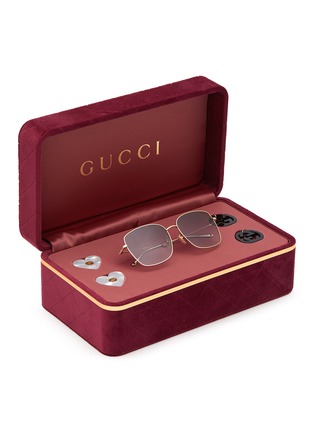 Detail View - Click To Enlarge - GUCCI - Gucci Logo Charm Metal Frame Purple Lens Sunglasses