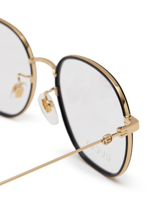 Detail View - Click To Enlarge - GUCCI - Square Metal Frame Logo Temple Contrast Temple Tip Sunglasses