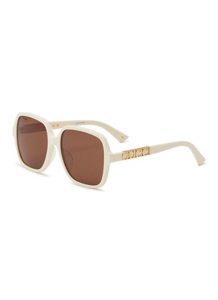GUCCI | Logo Appliqué Square Acetate Frame Brown Lens Sunglasses
