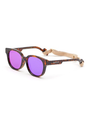 Main View - Click To Enlarge - GUCCI - Detachable Strap Acetate Round Frame Purple Lens Sunglasses