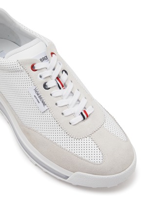 Detail View - Click To Enlarge - THOM BROWNE - Clear Sole Perforated Leather Sneakers