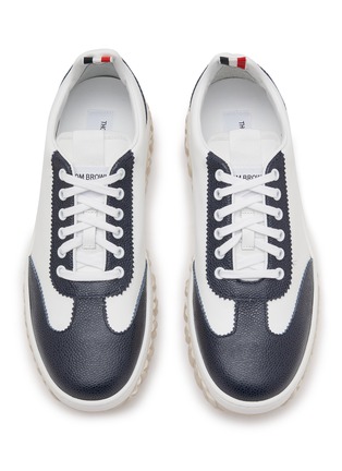 Detail View - Click To Enlarge - THOM BROWNE  - Cable Knit Sole Calfskin Leather Sneakers