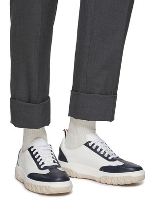 Figure View - Click To Enlarge - THOM BROWNE  - Cable Knit Sole Calfskin Leather Sneakers