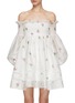 Main View - Click To Enlarge - MING MA - Floral Embroidery Puff Sleeve Smocked Off Shoulder Dress