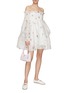 Figure View - Click To Enlarge - MING MA - Floral Embroidery Puff Sleeve Smocked Off Shoulder Dress