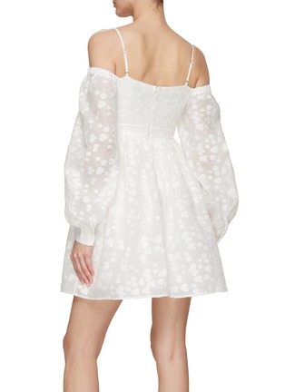 Back View - Click To Enlarge - MING MA - Jacquard Puff Sleeve Off Shoulder Dress