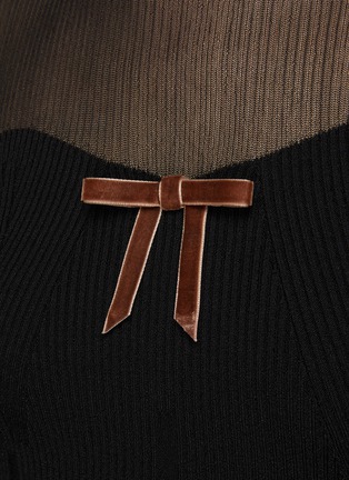  - MING MA - Chest Ribbon Half See Through Ribbed Knit Top