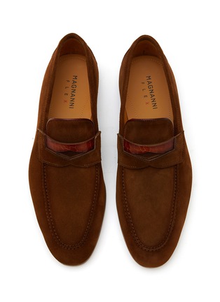 Detail View - Click To Enlarge - MAGNANNI - ‘Hendidos’ Crocodile Embossed Strap Suede Penny Loafers