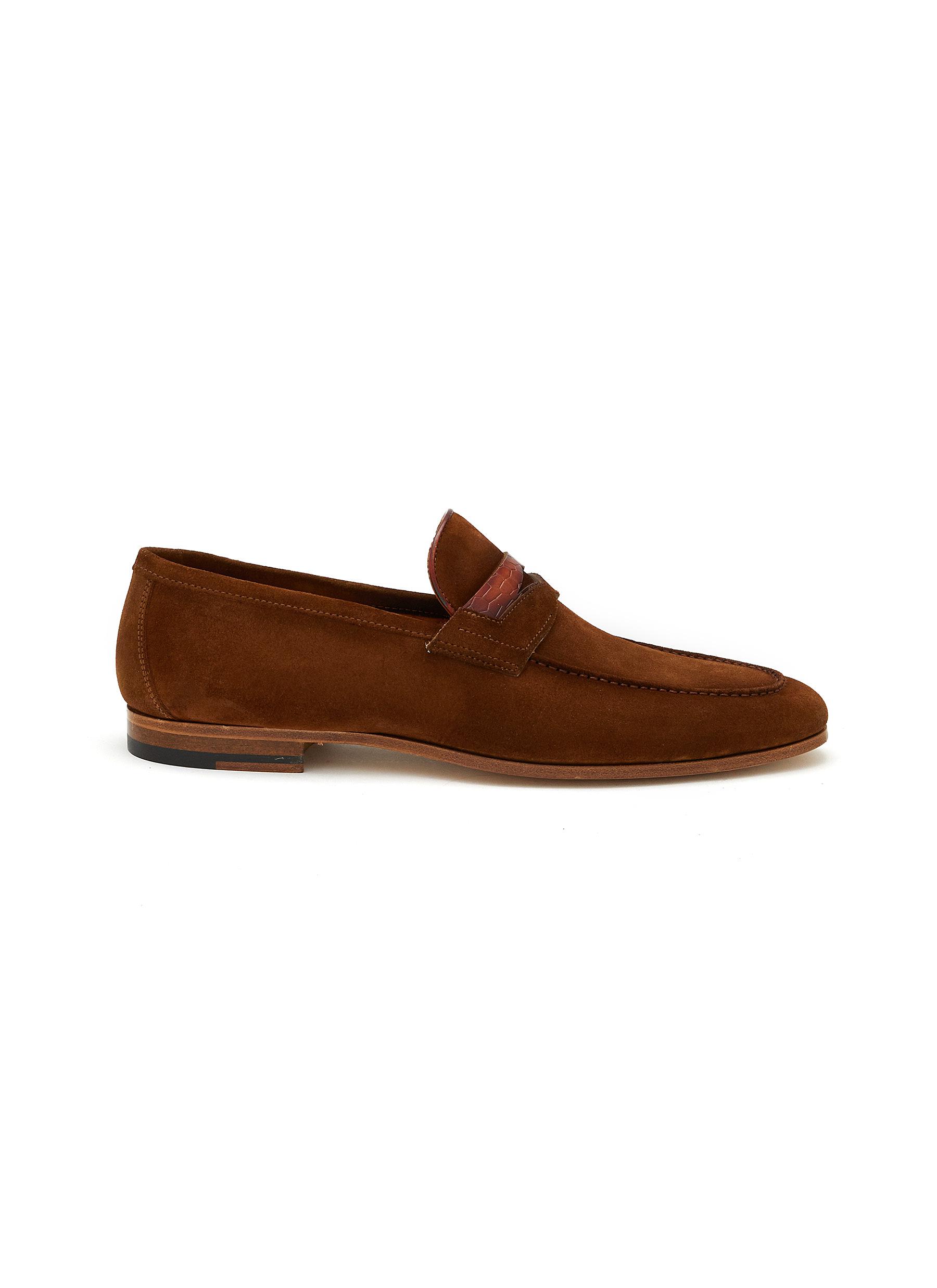 MAGNANNI ‘HENDIDOS' CROCODILE EMBOSSED STRAP SUEDE PENNY LOAFERS