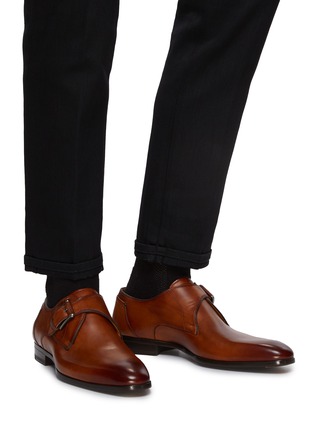 Figure View - Click To Enlarge - MAGNANNI - ‘Austin’ Monk Strap Burnished Leather Oxford Shoes