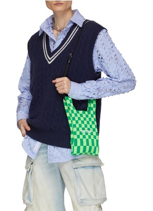 Front View - Click To Enlarge - LASTFRAME - Mini 'Ichimatsu' Chequered Knit Tote Bag