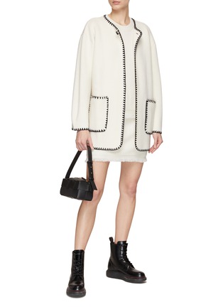 Figure View - Click To Enlarge - LISA YANG - ‘Joline’ Contrasting Stitching Cashmere Round Neck Cardigan