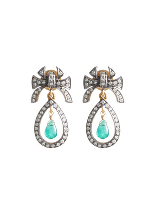Main View - Click To Enlarge - TUKKA - Gold Silver Emerald Diamond Bow Drop Earrings