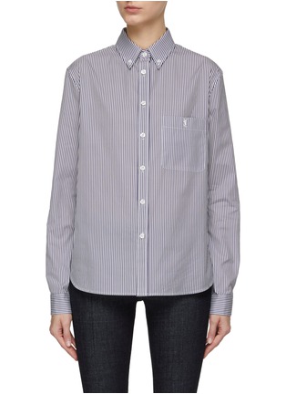 Main View - Click To Enlarge - SAINT LAURENT - Striped Cotton Unisex Fit Button Down Shirt