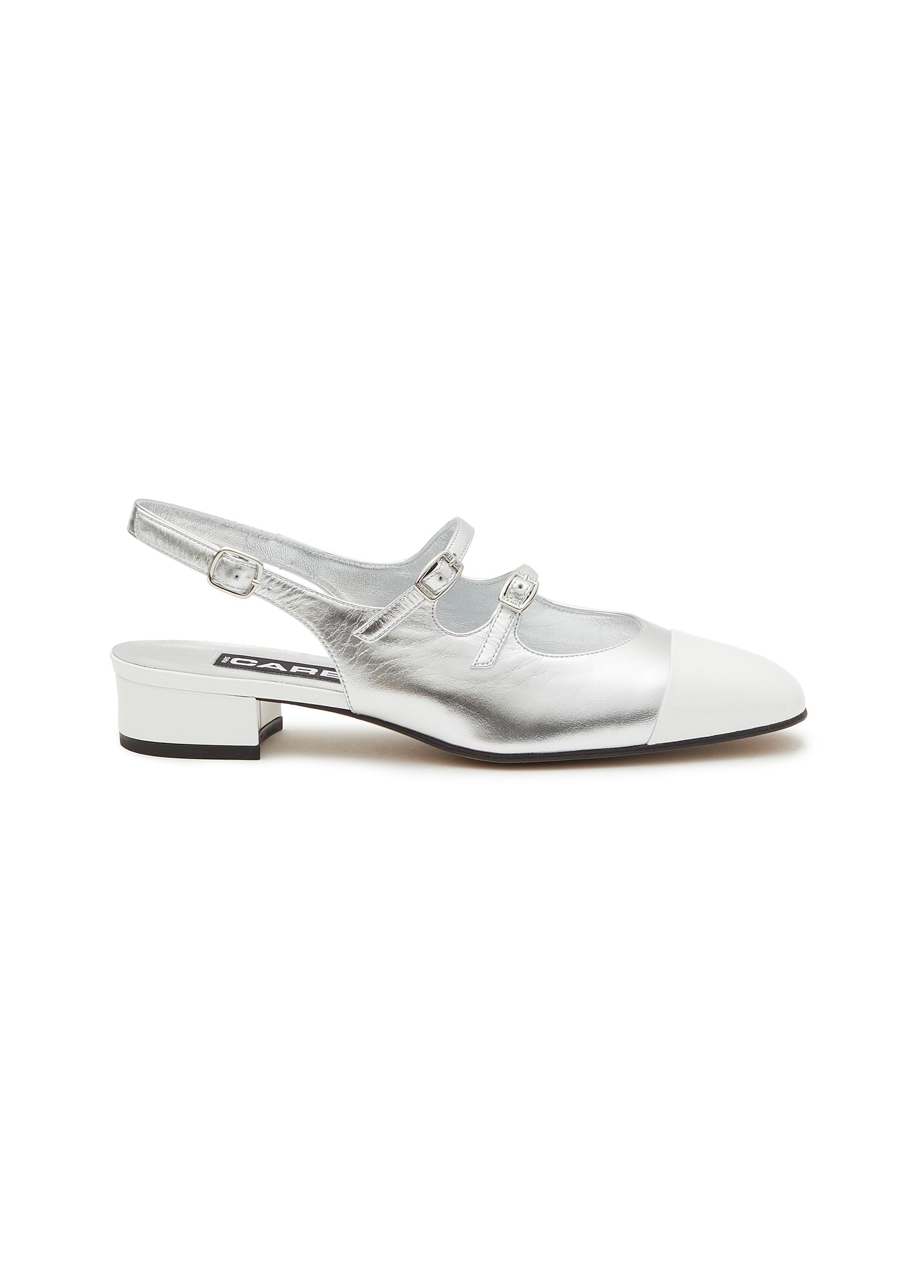 CAREL ‘Apricot' 20 Double Strap Contrast Toe Cap Leather Slingback Heels