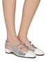 CAREL - ‘Apricot’ 20 Double Strap Contrast Toe Cap Leather Slingback Heels