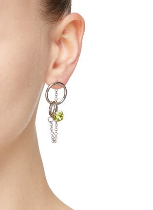 Figure View - Click To Enlarge - JUSTINE CLENQUET - Asymmetric Brass Crystal Safety Pin Rolo Chain Stud Earrings