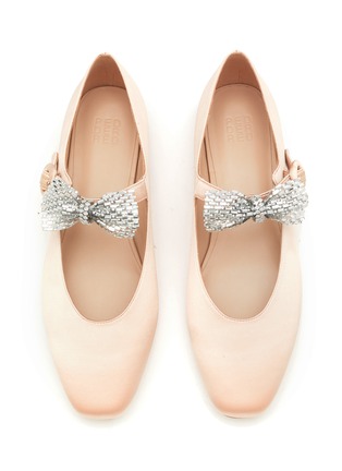 Detail View - Click To Enlarge - PEDDER RED - ‘Mistletoe’ Crystal Embellished Bow Satin Mary Jane Flats